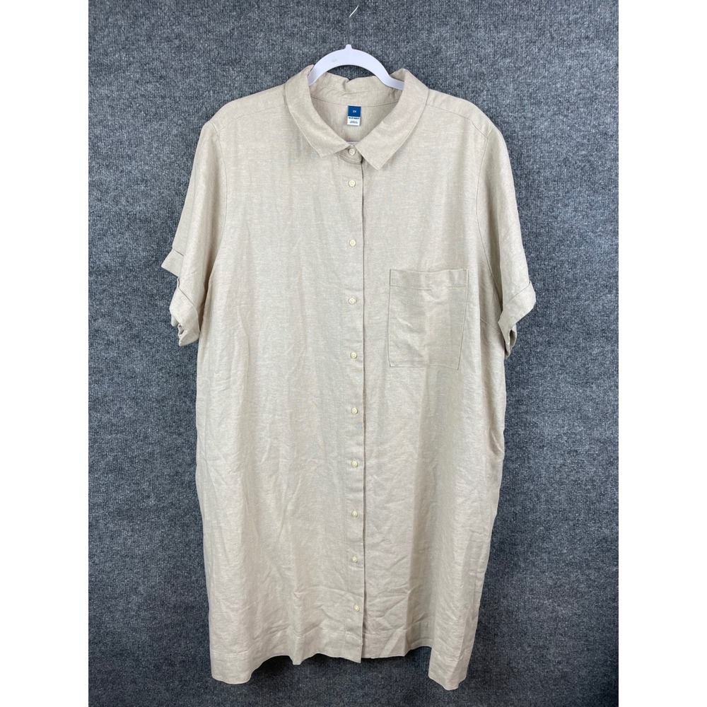 Old Navy Linen Shirt Womens 3X Beige Excellent Short Sleeve Button Up